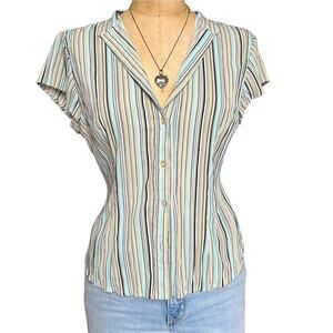 East 5th Petite Vintage Y2K Blue Green Striped Fitted Top XS